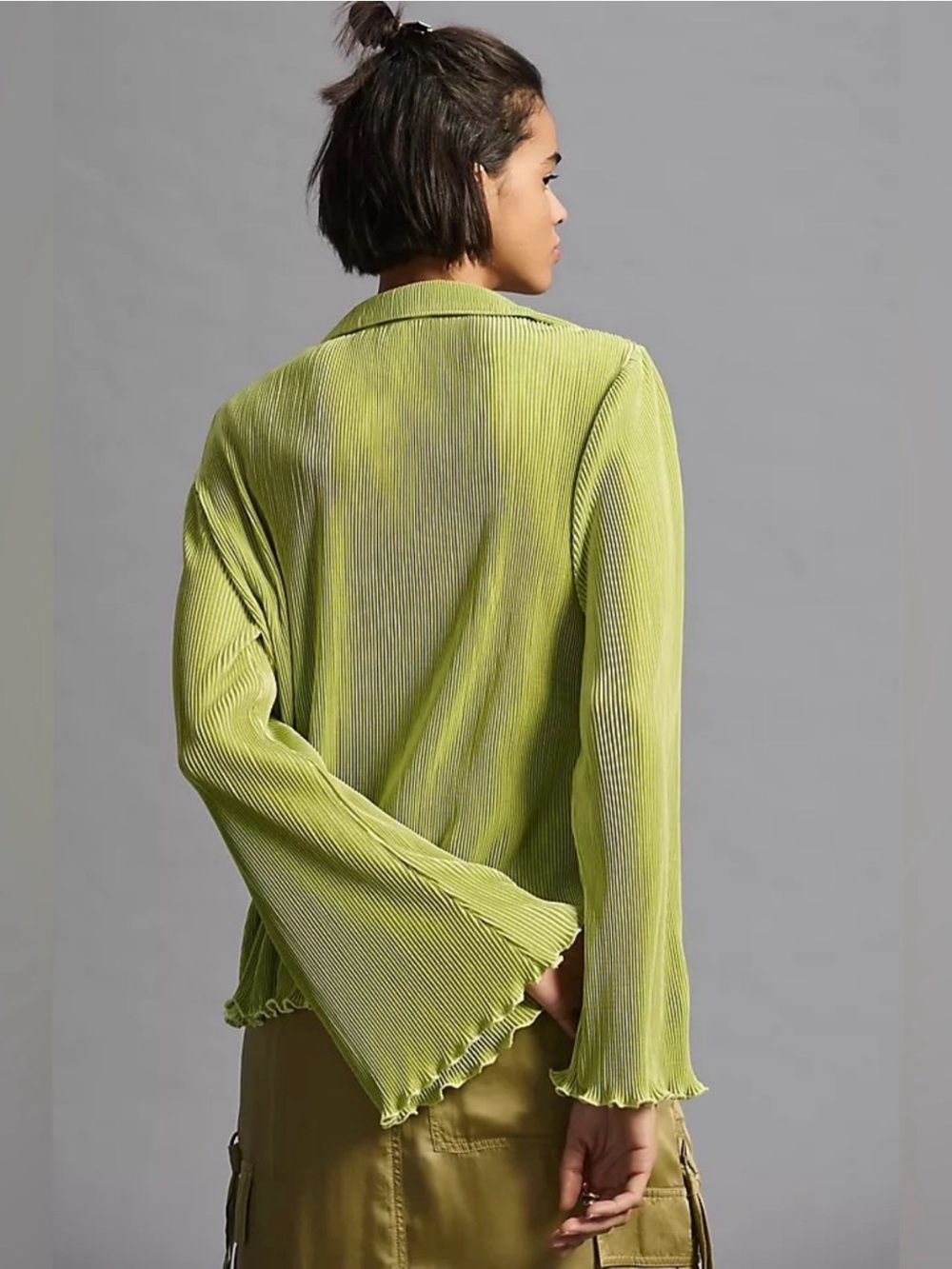 dolan Ribbed Button-Front Blouse with Lettuce Hem - Picture 2 of 5